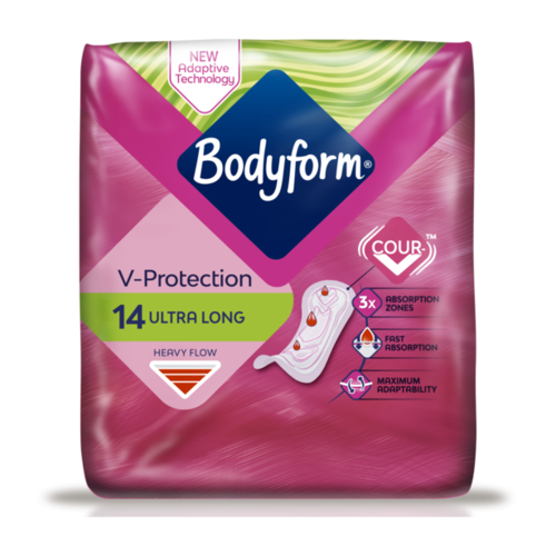 Bodyform Long Ultra Towels with Wings, New Cour-V™ Adaptive Technology ...